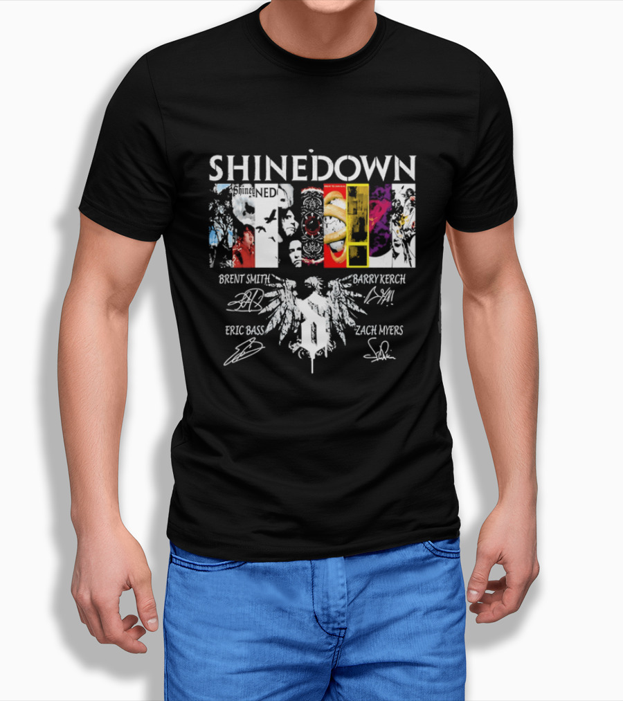 Shinedown Band Collage Brent Smith Barry Kerch Zach Myers Eric Bass Signatures T-Shirt