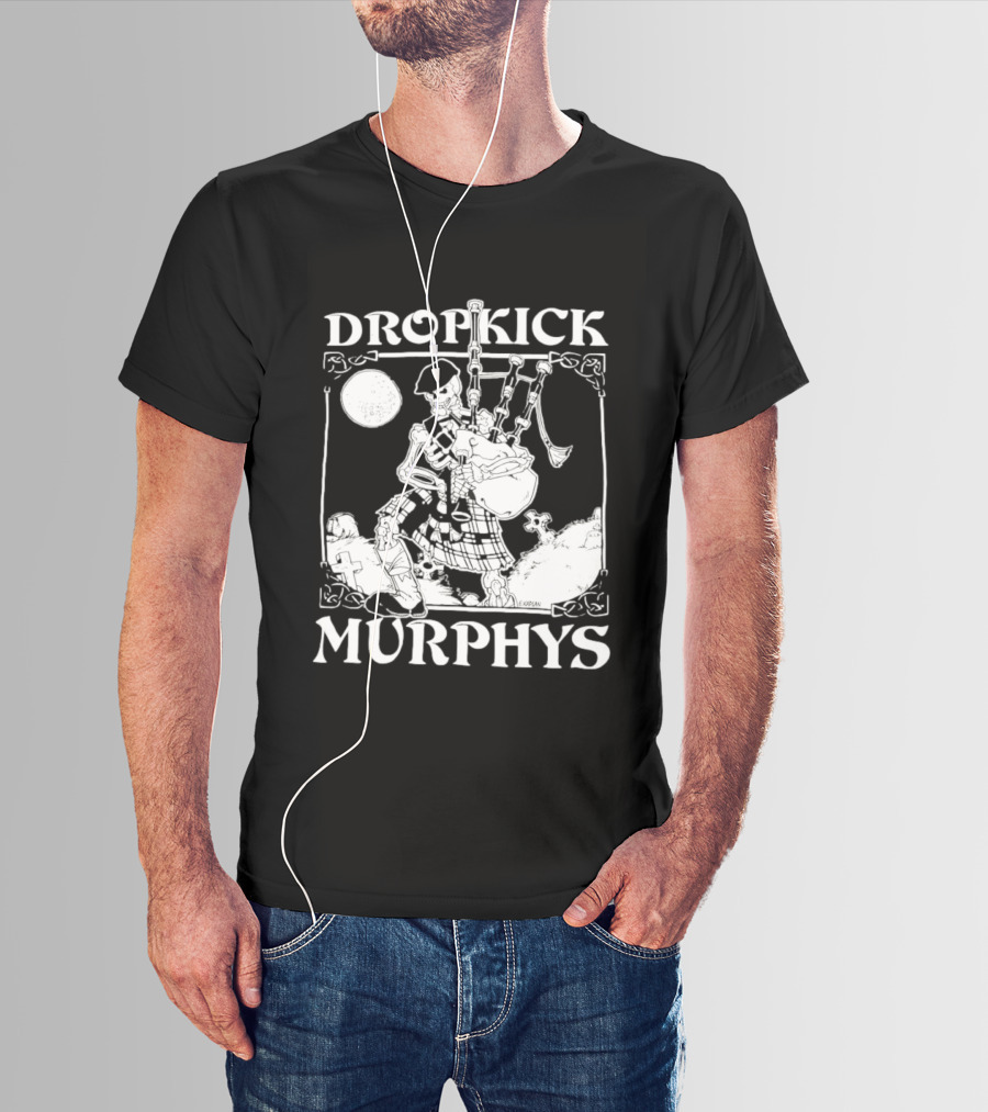 Dropkick Murphys Skelly Piper Bagpipes Moon T-Shirt