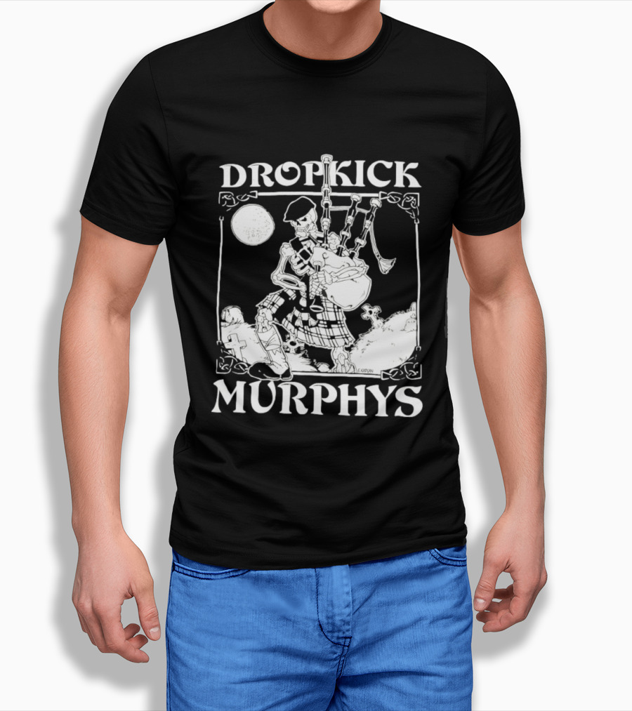 Dropkick Murphys Skelly Piper Bagpipes Moon T-Shirt