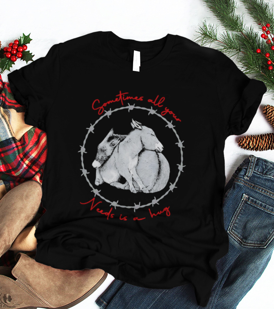 Sometimes All Your Needs Is A Hug Cuddling Donkeys Barbed Wire T-Shirt