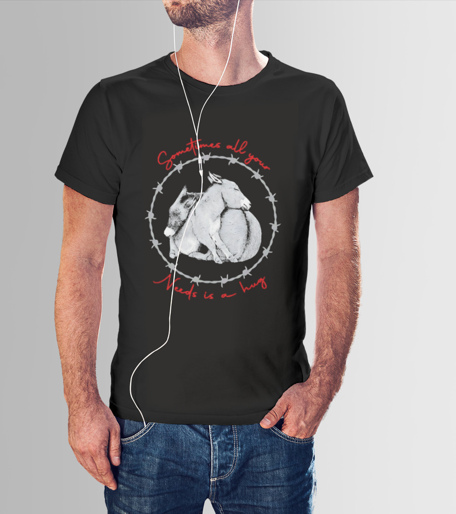 Sometimes All Your Needs Is A Hug Cuddling Donkeys Barbed Wire T-Shirt
