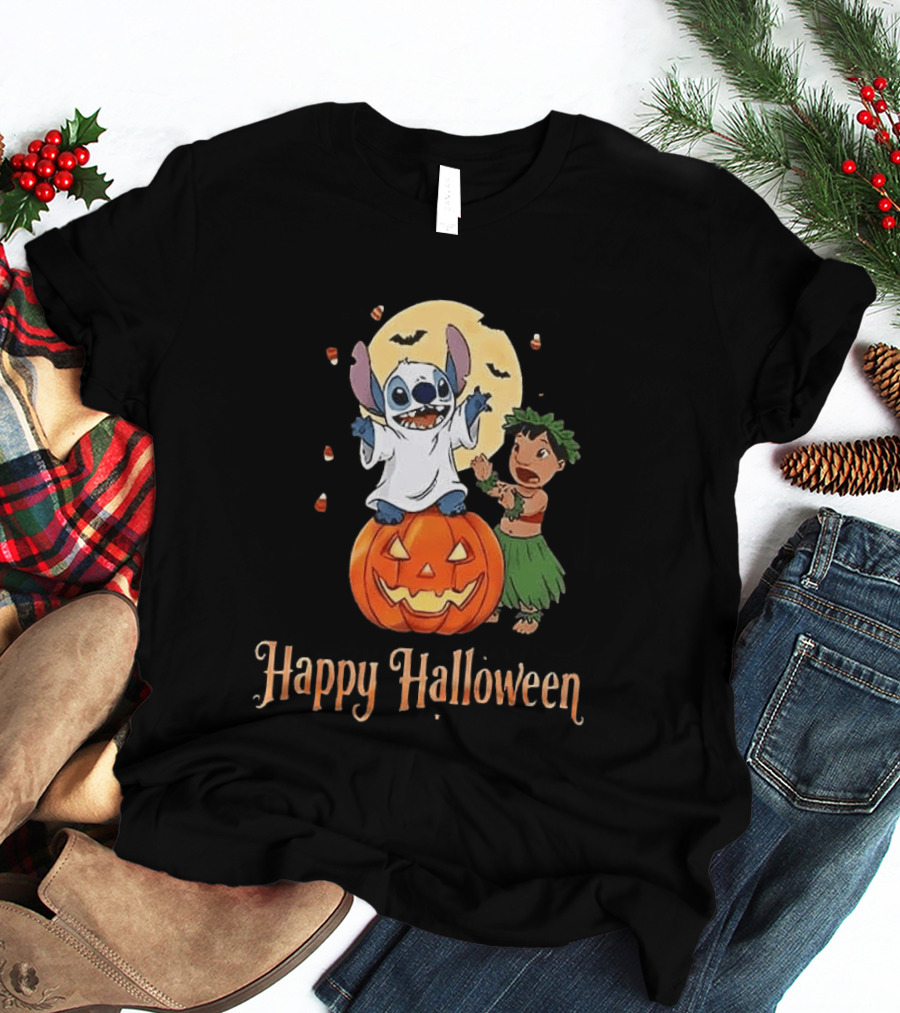 Stitch Halloween Happy Pumpkin Lilo Ghost Costume T-Shirt