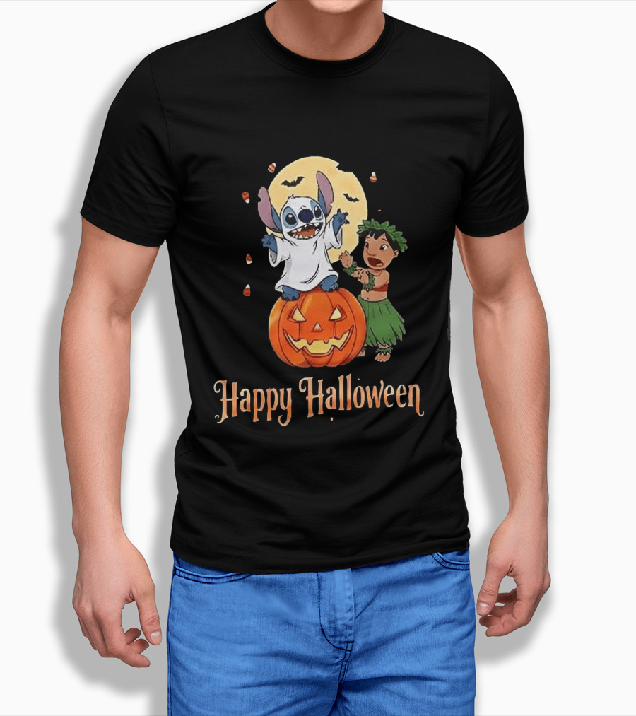 Stitch Halloween Happy Pumpkin Lilo Ghost Costume T-Shirt