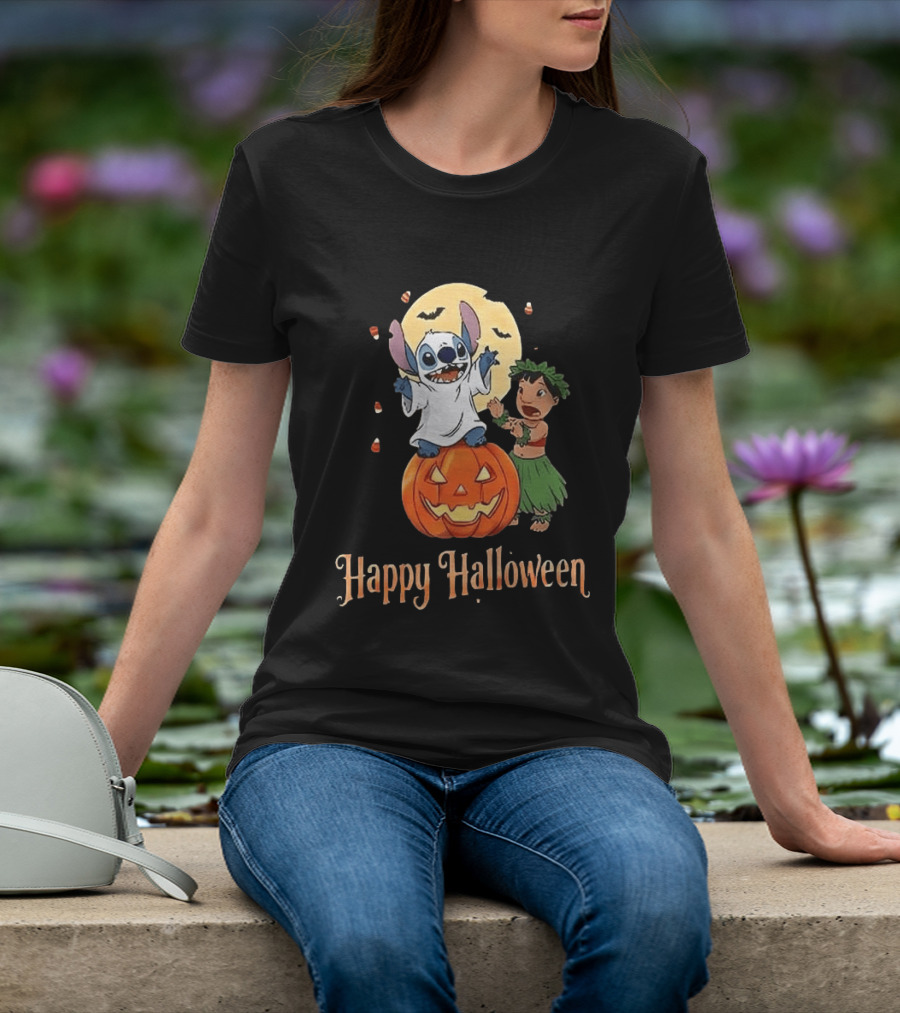 Stitch Halloween Happy Pumpkin Lilo Ghost Costume T-Shirt