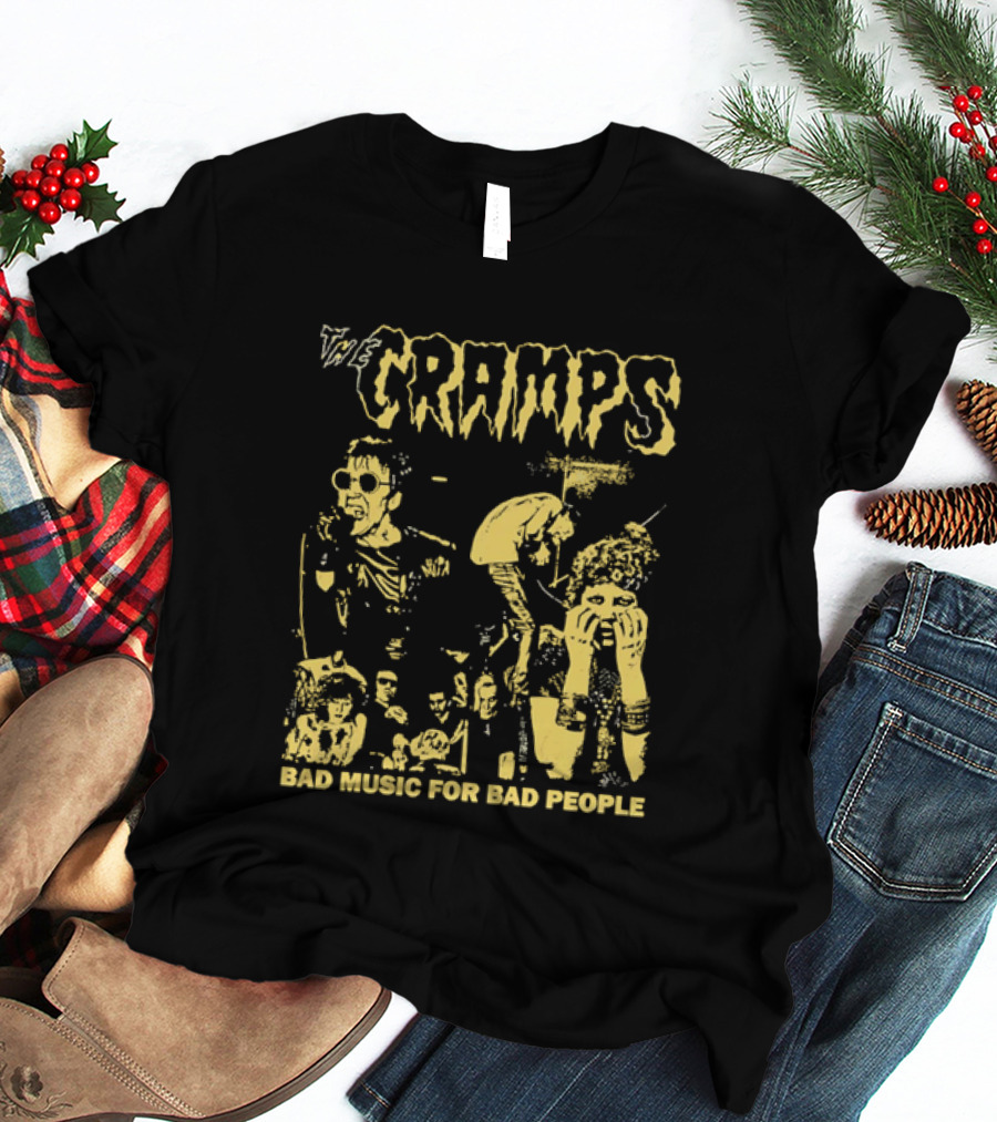 The Cramps Bad Music For Bad People Band Members Collage Yellow Black T-Shirt