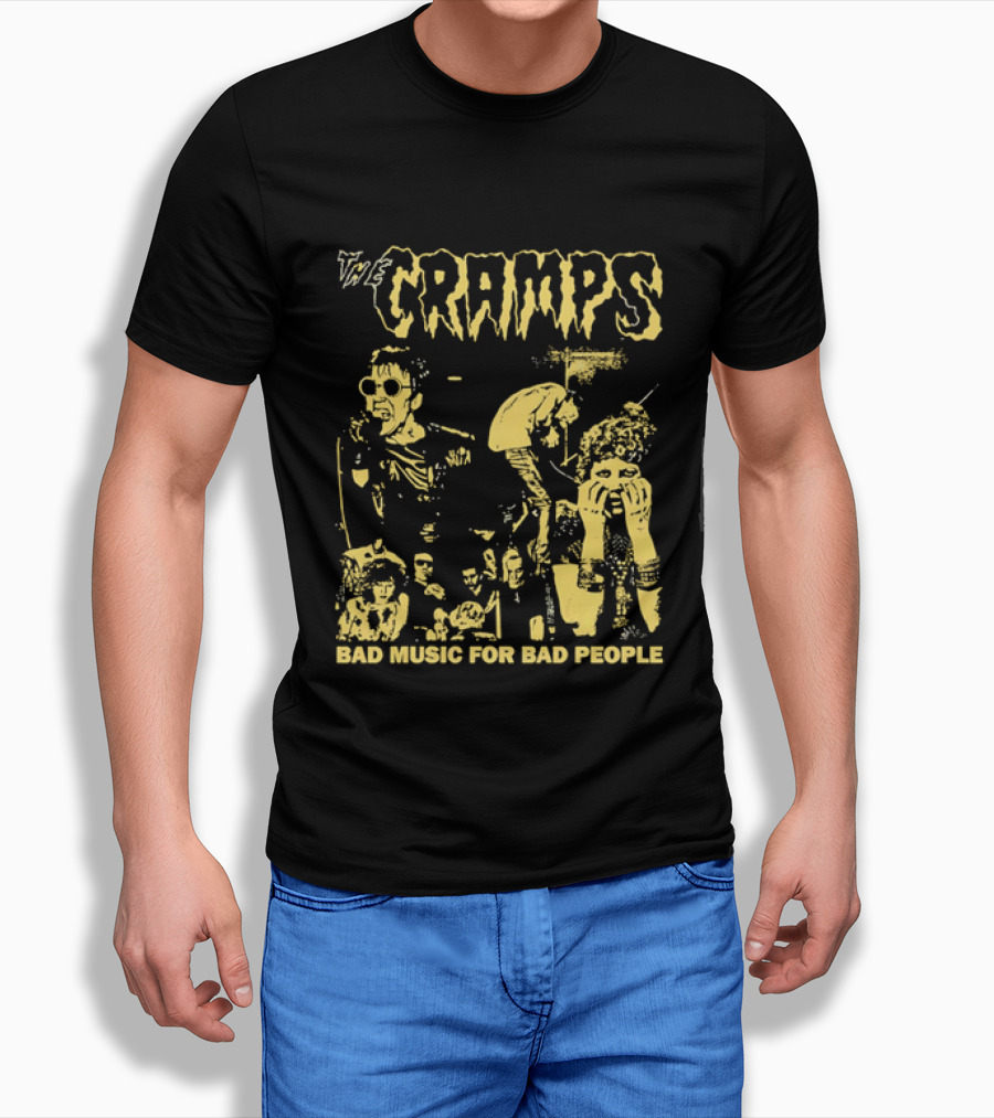 The Cramps Bad Music For Bad People Band Members Collage Yellow Black T-Shirt