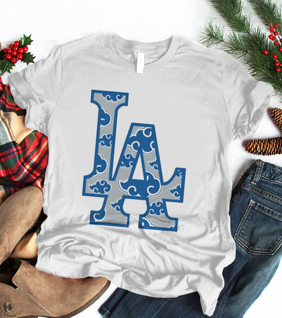 LA Kumo Royal Pattern Clouds Blue Silver T-Shirt