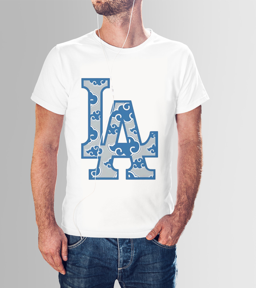 LA Kumo Royal Pattern Clouds Blue Silver T-Shirt