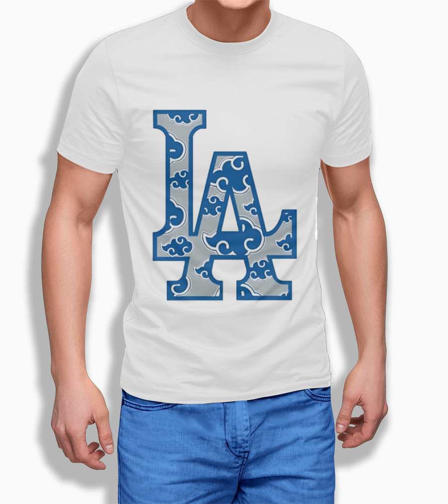 LA Kumo Royal Pattern Clouds Blue Silver T-Shirt