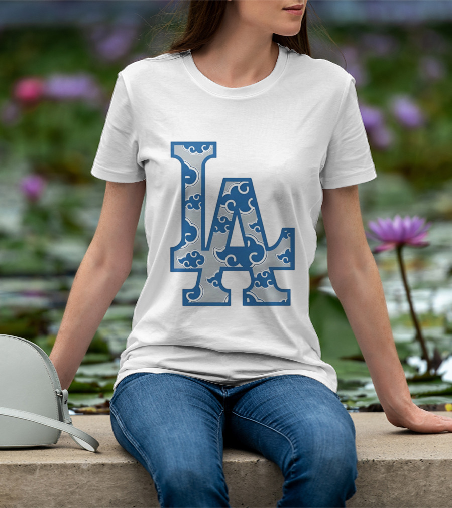 LA Kumo Royal Pattern Clouds Blue Silver T-Shirt