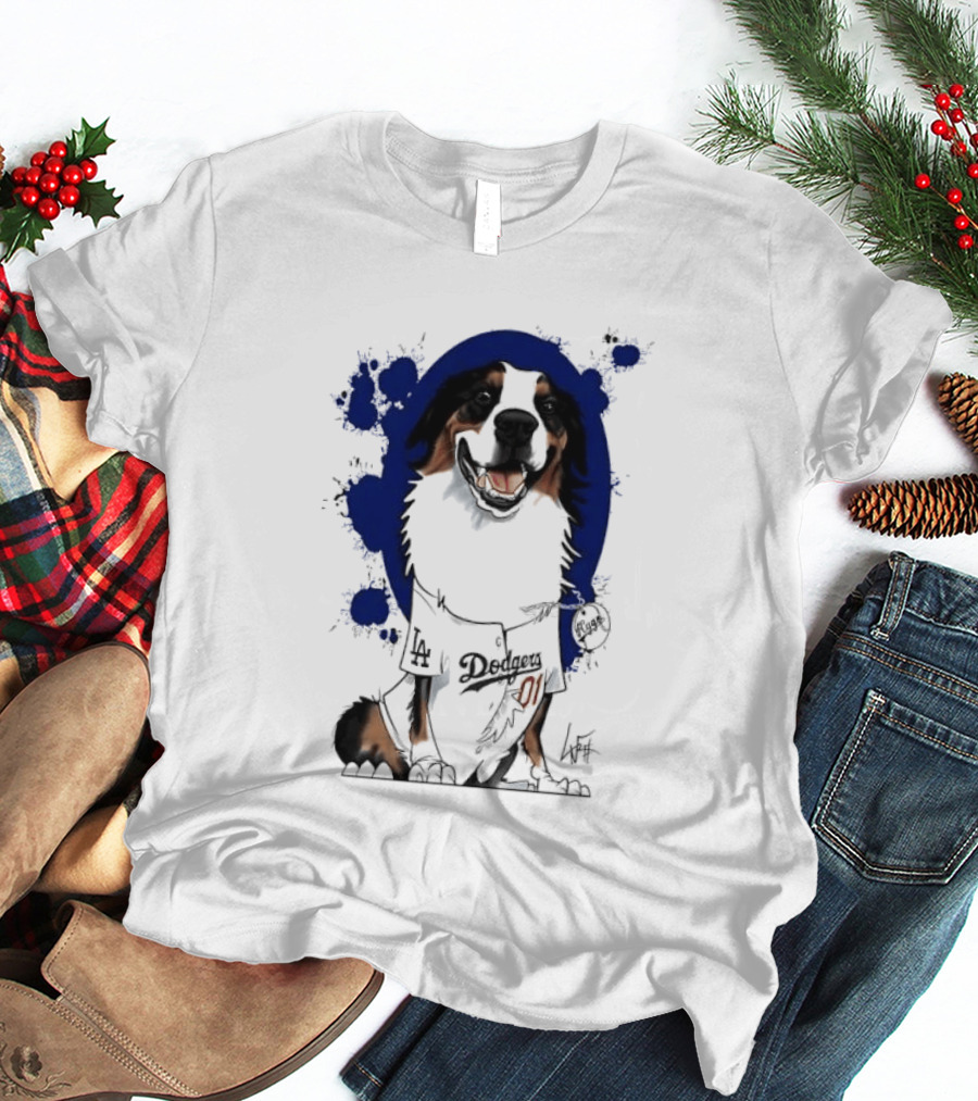 Los Angeles Dodgers MLB Kygo Cartoon Australian Shepherd Dog Paint Splatter T-Shirt