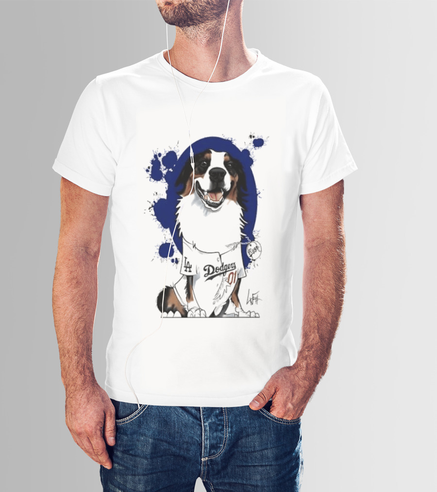 Los Angeles Dodgers MLB Kygo Cartoon Australian Shepherd Dog Paint Splatter T-Shirt