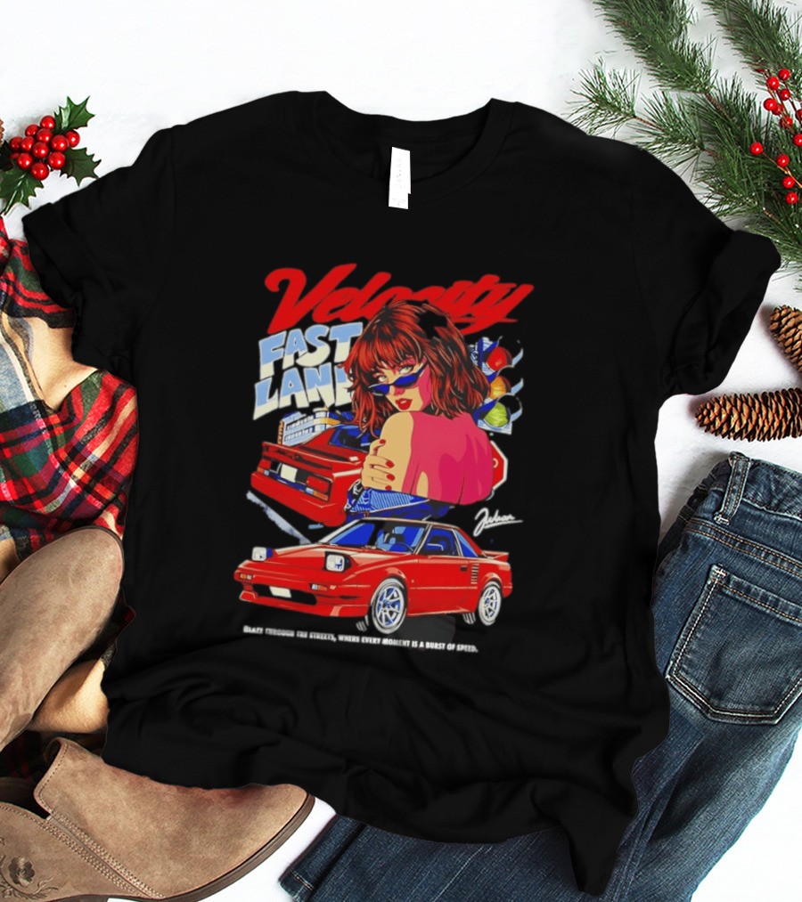Velocity Fast Lane Blaze Through The Streets Classic Red Cars Retro Vibe T-Shirt