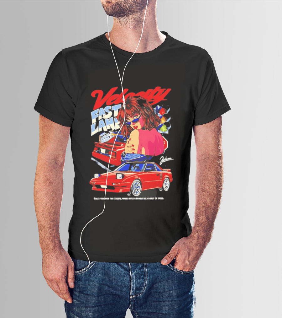 Velocity Fast Lane Blaze Through The Streets Classic Red Cars Retro Vibe T-Shirt