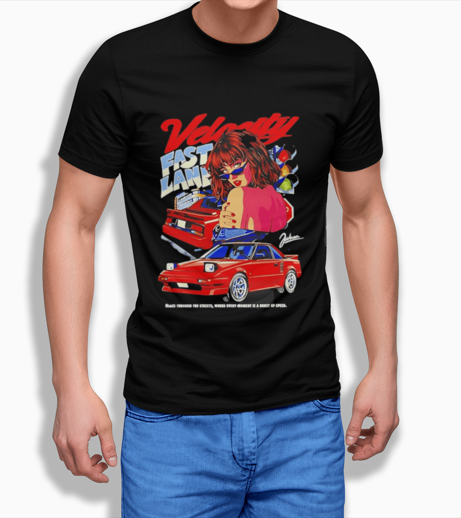 Velocity Fast Lane Blaze Through The Streets Classic Red Cars Retro Vibe T-Shirt