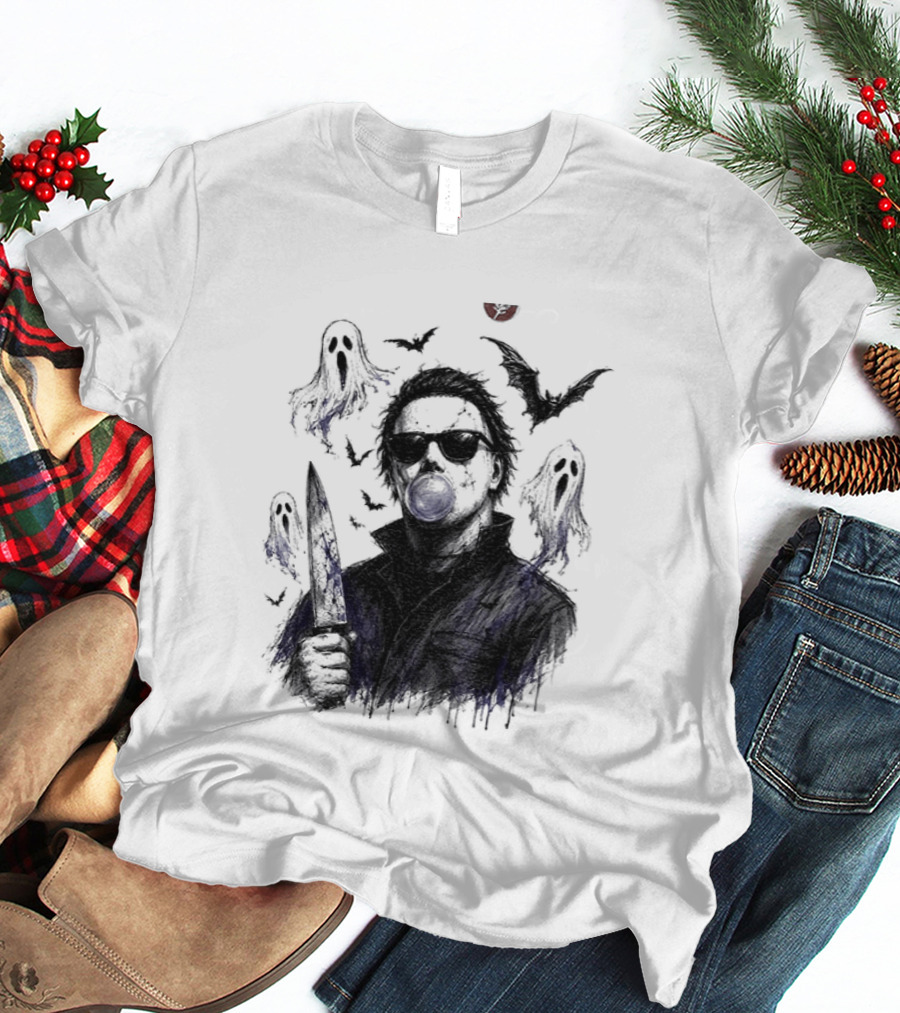 Michael Myers Bubble Gum Slasher Spooky Season Movie Ghosts And Bats T-Shirt