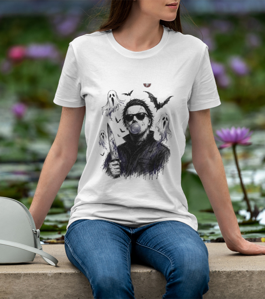 Michael Myers Bubble Gum Slasher Spooky Season Movie Ghosts And Bats T-Shirt