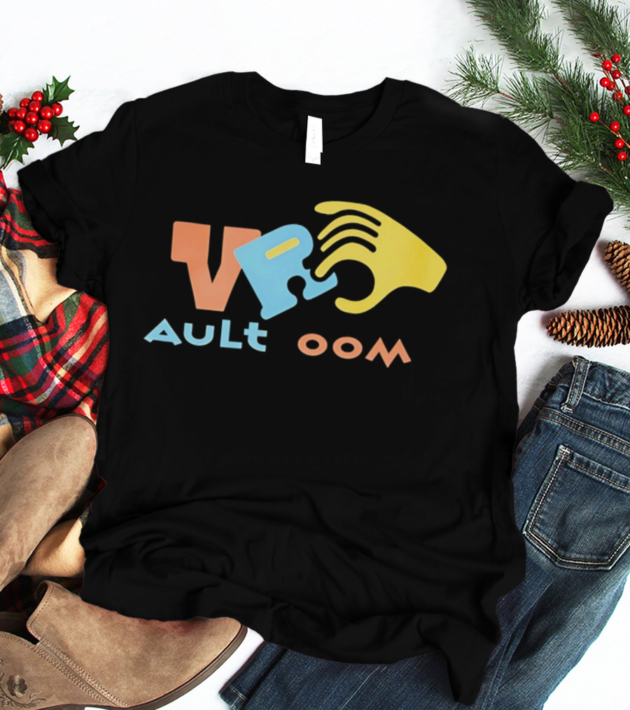 VR Vault Room Yellow Hand Blue Puzzle Piece Cartoon T-Shirt