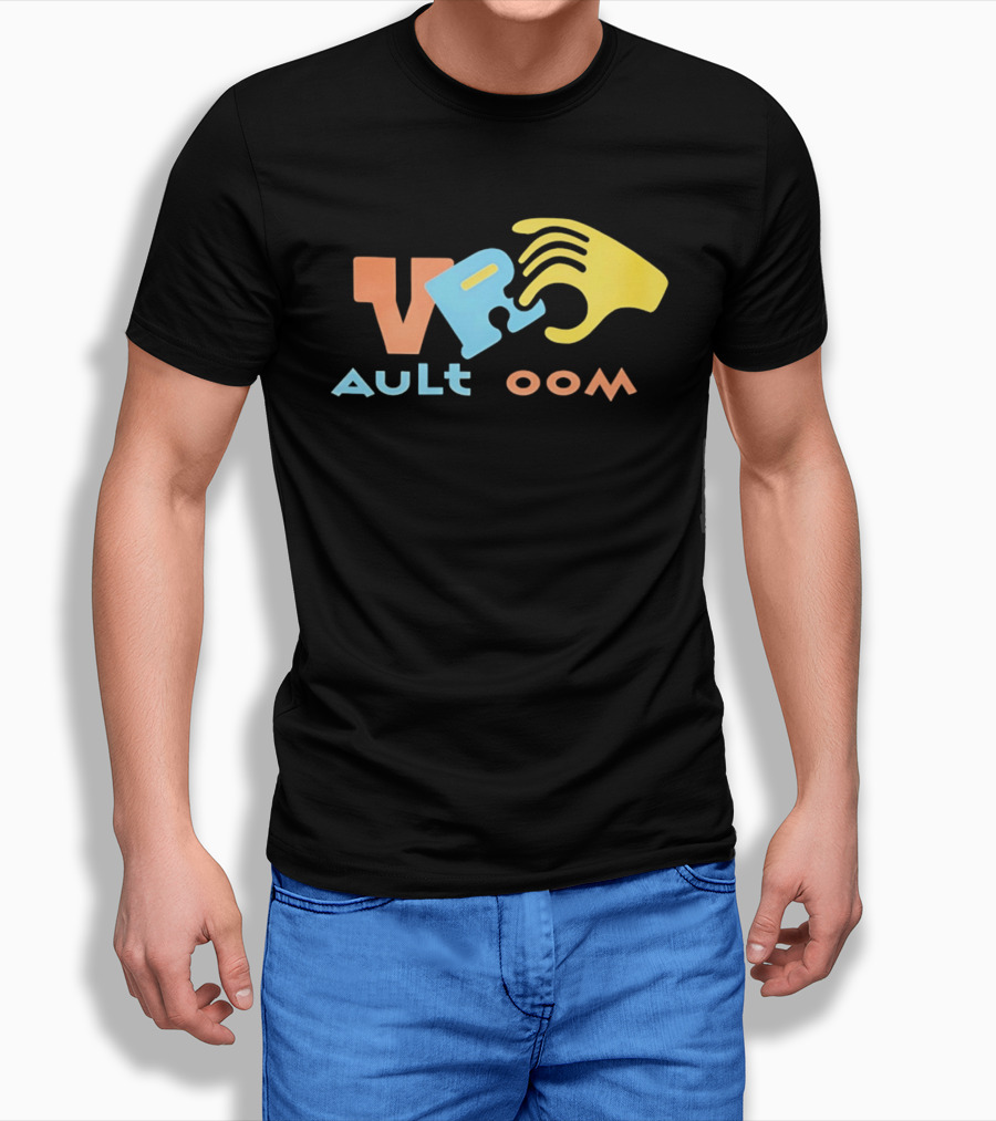 VR Vault Room Yellow Hand Blue Puzzle Piece Cartoon T-Shirt
