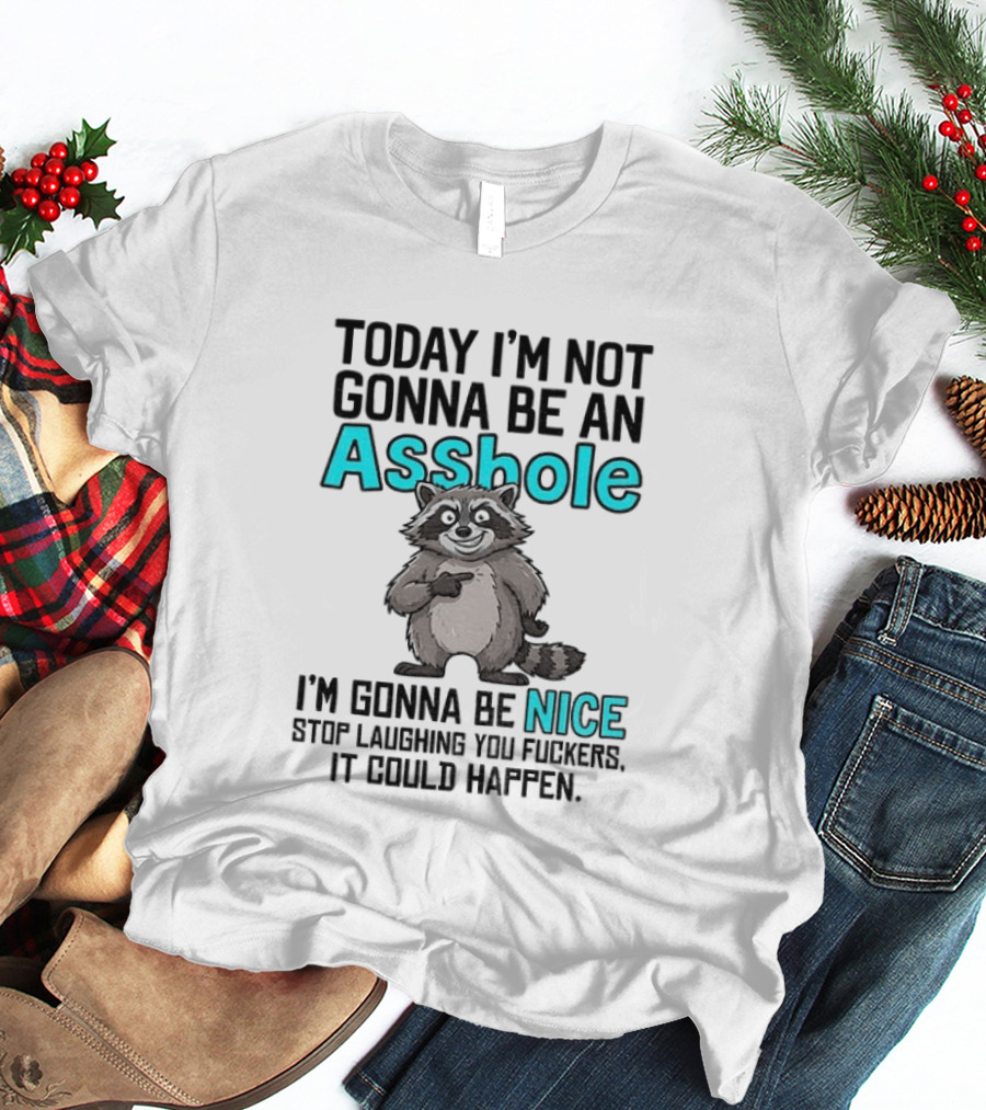 Today I'm Not Gonna Be An Asshole I'm Gonna Be Nice Stop Laughing It Could Happen Raccoon T-Shirt