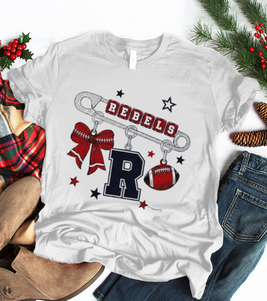 Rebels R Charm Safety Pin Red Bow Football Stars T-Shirt