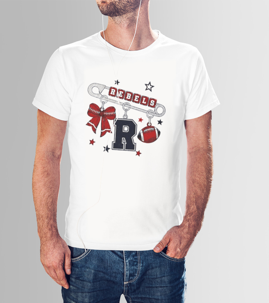 Rebels R Charm Safety Pin Red Bow Football Stars T-Shirt