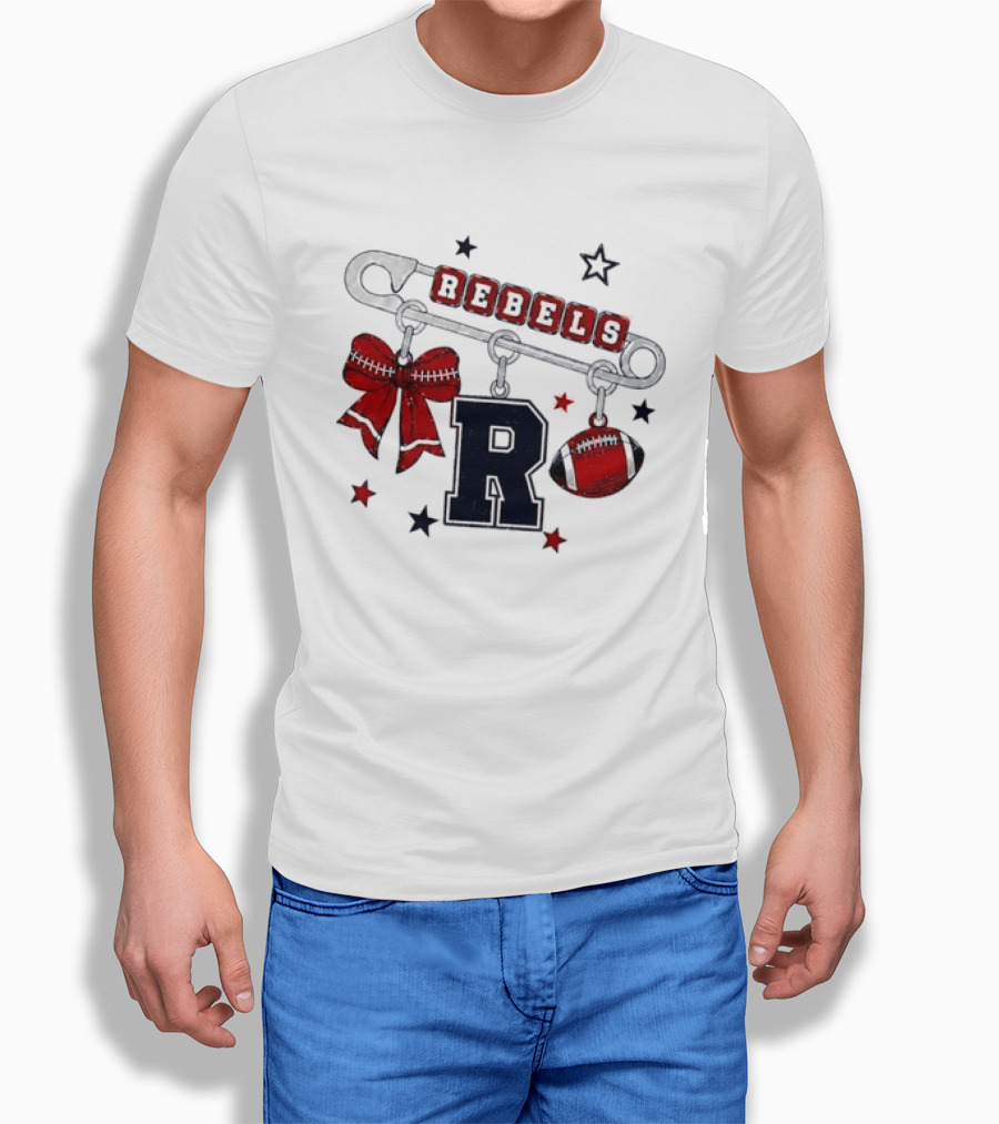 Rebels R Charm Safety Pin Red Bow Football Stars T-Shirt