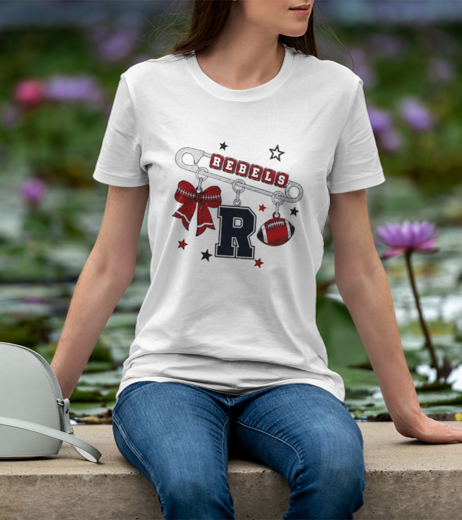 Rebels R Charm Safety Pin Red Bow Football Stars T-Shirt