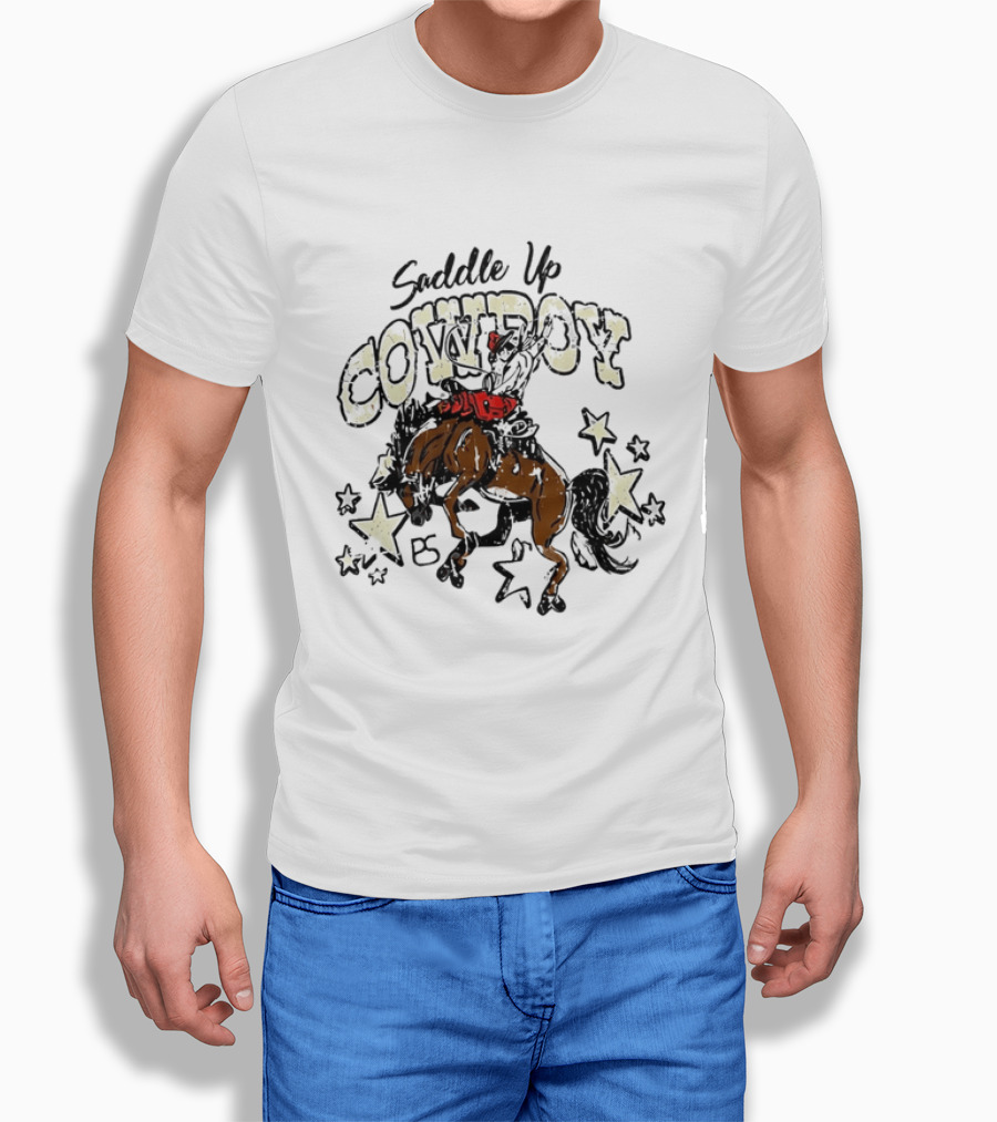 Saddle Up Cowboy Distressed Bucking Bronco Horse Rodeo Stars Bs T-Shirt
