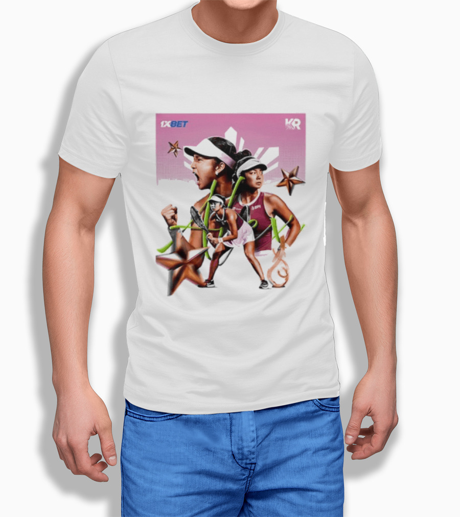 Alex Eala 1XBET Tennis Player Collage Gold Stars Pink T-Shirt