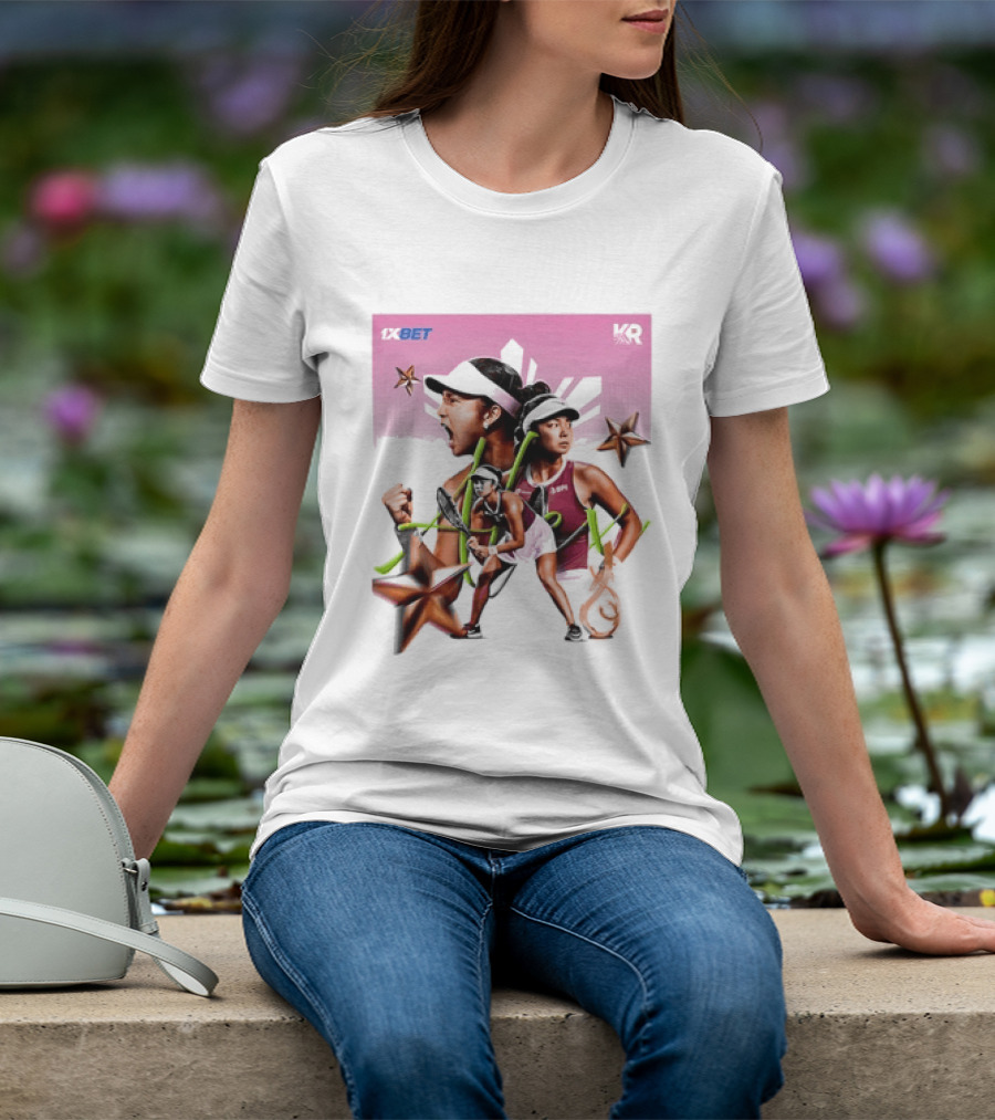 Alex Eala 1XBET Tennis Player Collage Gold Stars Pink T-Shirt