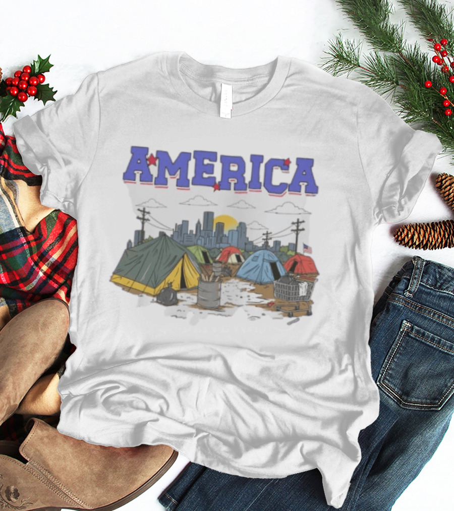 America Cityscape Homeless Encampment T-Shirt