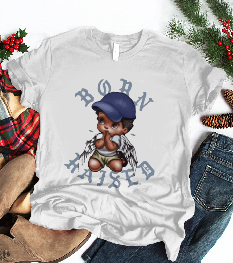 Born X Raised El Angel Cherub Praying With Wings And Cap T-Shirt