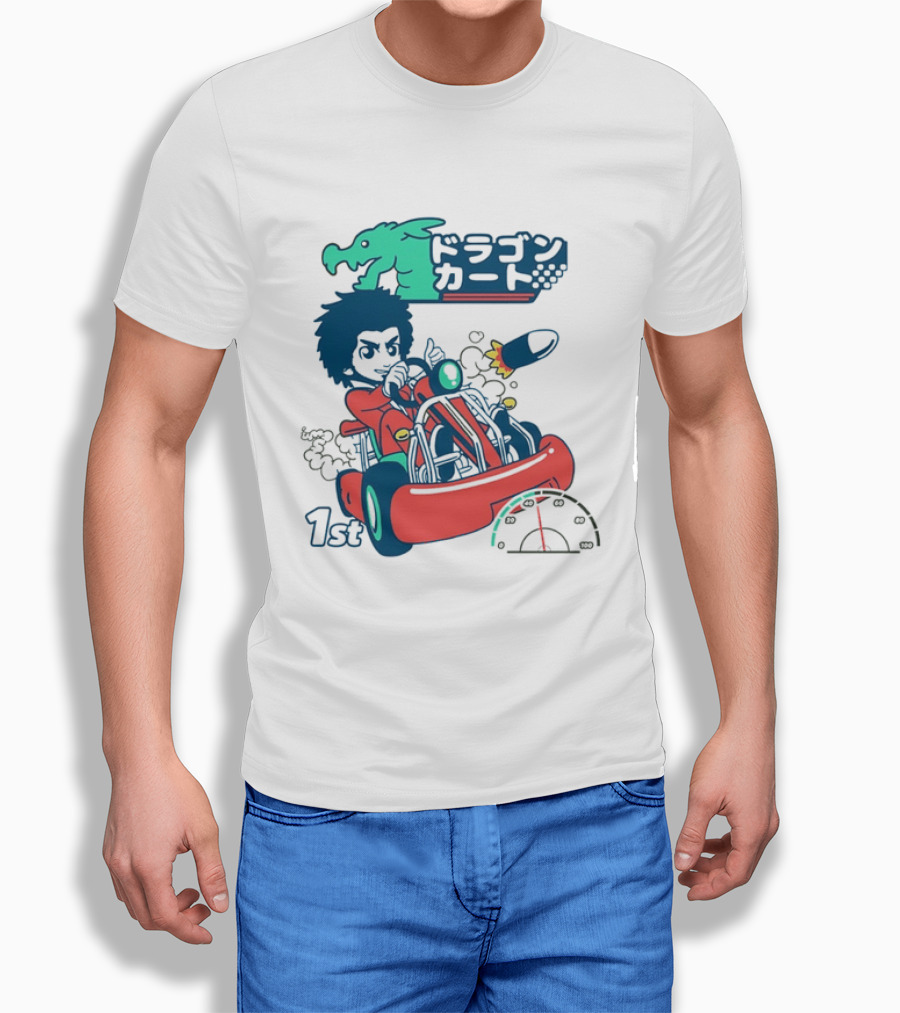 Dragon Kart Japanese Afro Racer 1st Place Red Vehicle Rocket Gauge T-Shirt