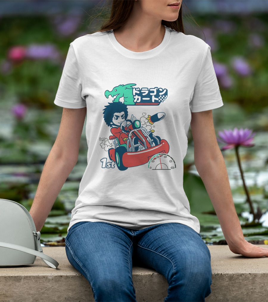 Dragon Kart Japanese Afro Racer 1st Place Red Vehicle Rocket Gauge T-Shirt