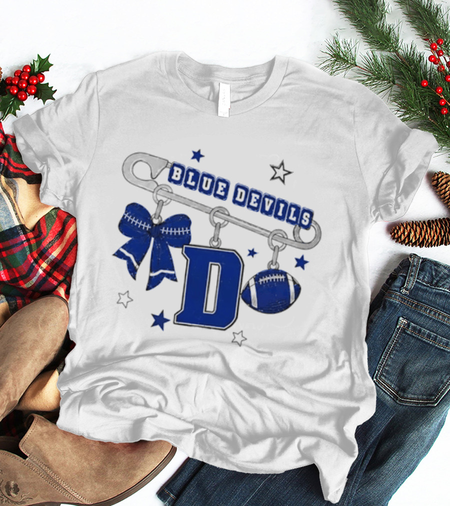Duke Blue Devils Football Safety Pin Charms Bow Stars T-Shirt