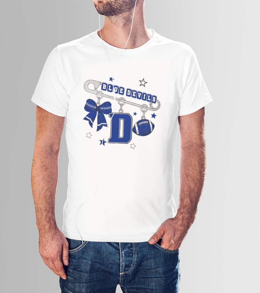 Duke Blue Devils Football Safety Pin Charms Bow Stars T-Shirt