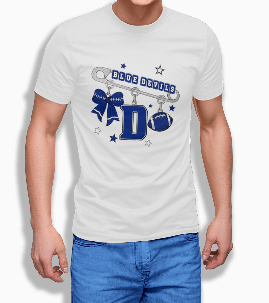 Duke Blue Devils Football Safety Pin Charms Bow Stars T-Shirt