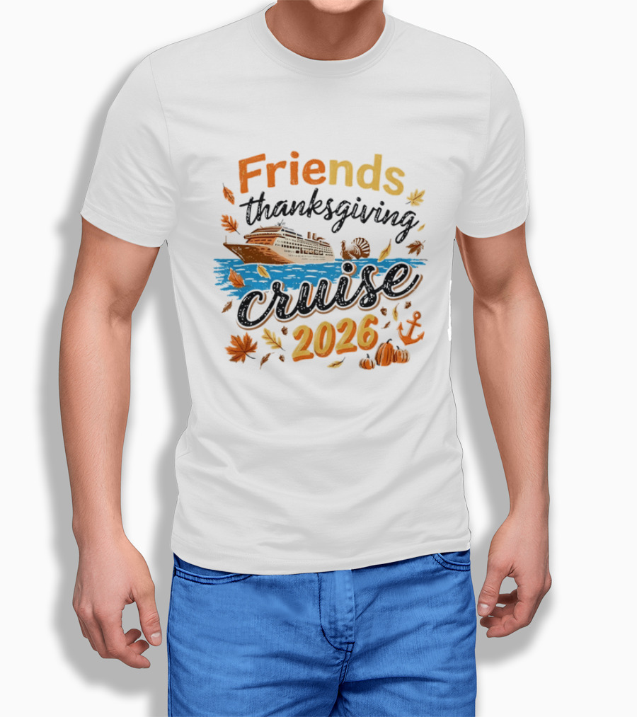Friends Thanksgiving Cruise 2026 Ocean Liner Turkey Pumpkins Fall Leaves Anchor T-Shirt