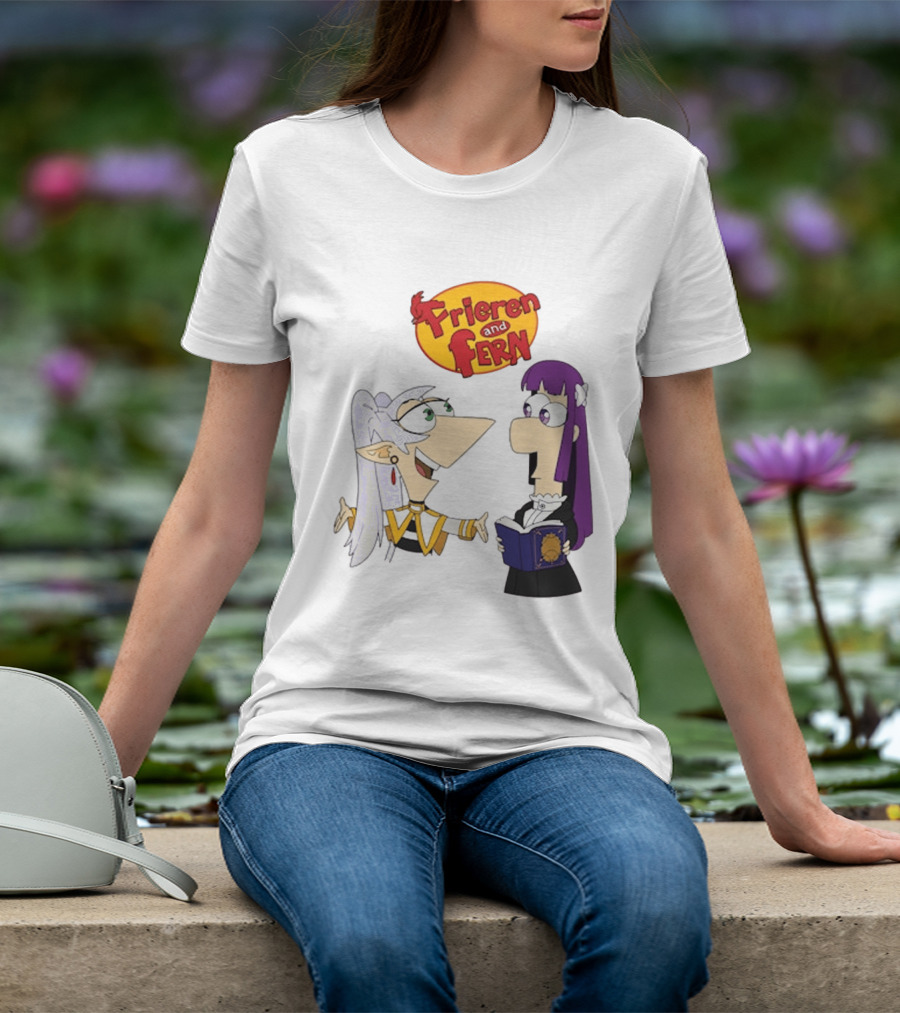 Frieren And Fern Animated Characters With Book And Unique Cartoon T-Shirt