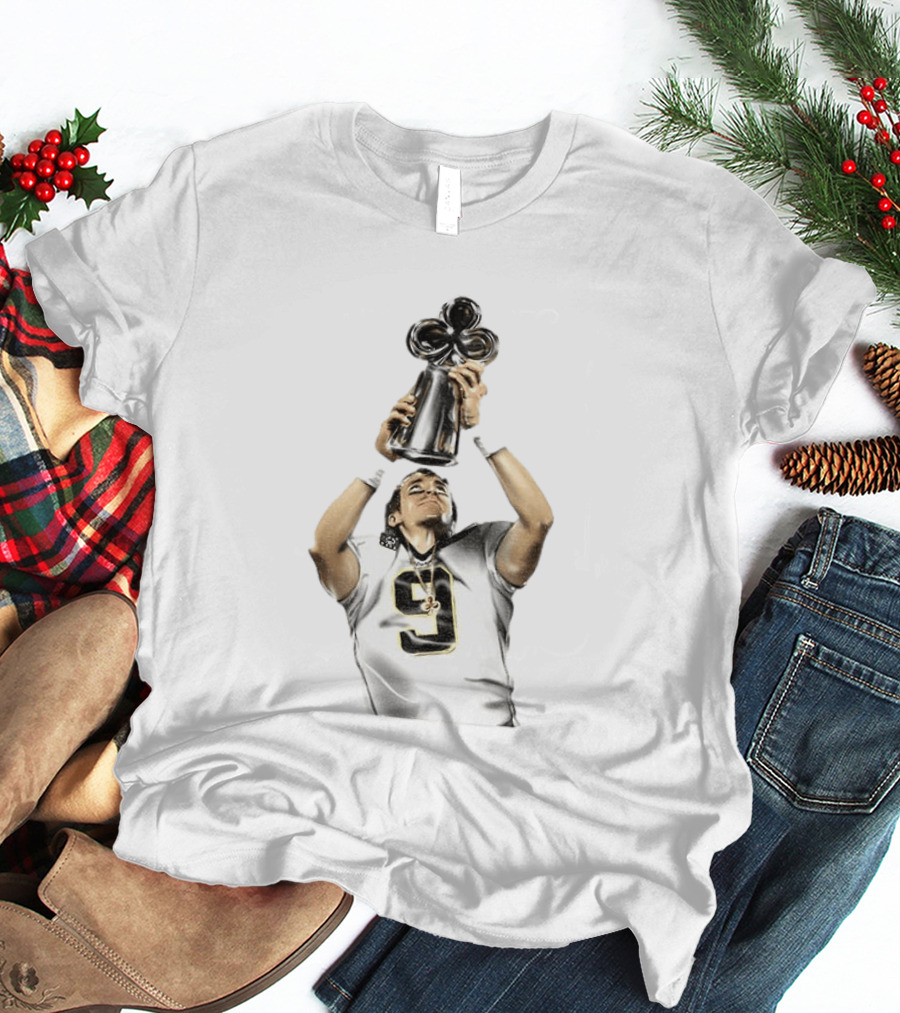 Drew Brees Saints Hall Of Fame 2026 Number 9 Trophy Celebration T-Shirt
