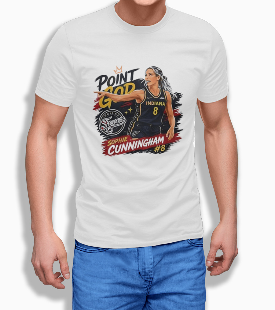 Indiana Fever WNBA Sophie Cunningham Point God #8 Basketball Player Painting T-Shirt