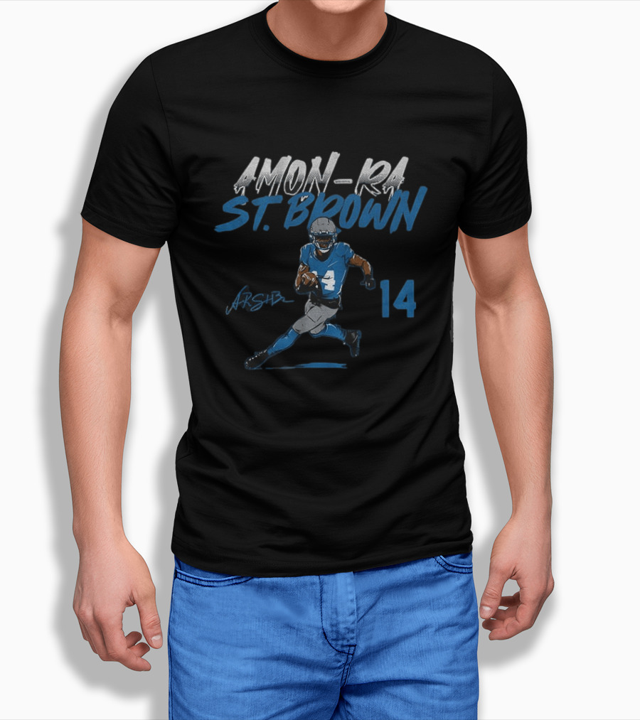 Amon Ra St. Brown Detroit Lions Football Player 14 Signature Edition T-Shirt