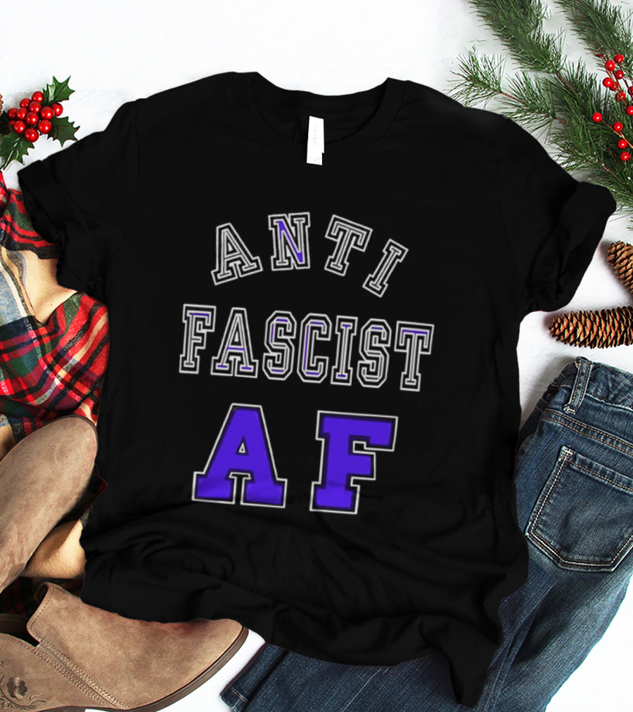 ANTI FASCIST AF Purple White Varsity Block стиль T-Shirt