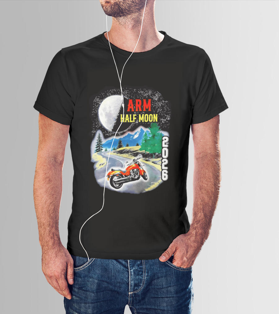 Arm Half Moon 2026 Orange Motorcycle Winding Mountain Road Night Sky T-Shirt