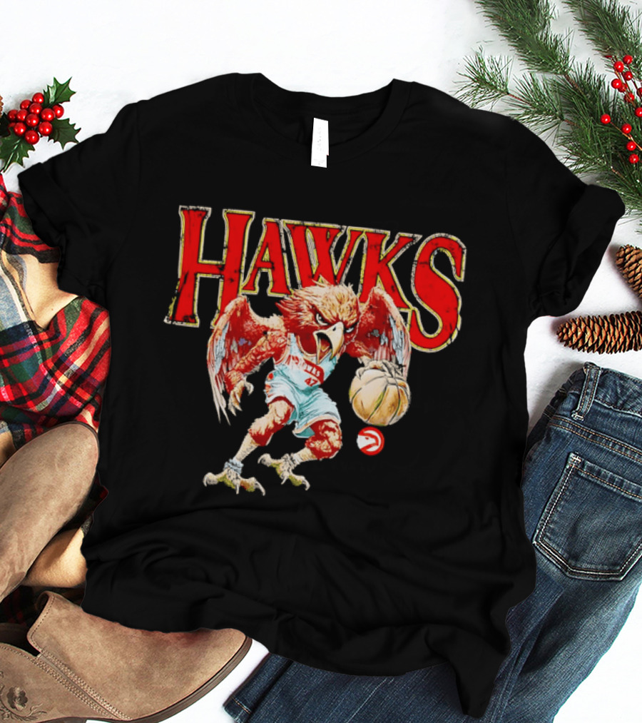 Atlanta Hawks Fierce Dribbling Cartoon Bird In NBA Jersey T-Shirt