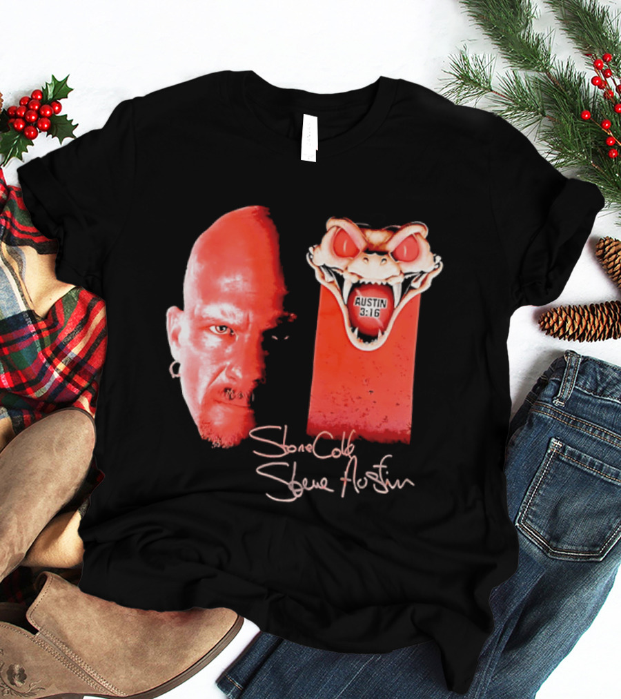 Austin 3 16 Stone Cold Steve Red Rattlesnake Head Signature T-Shirt
