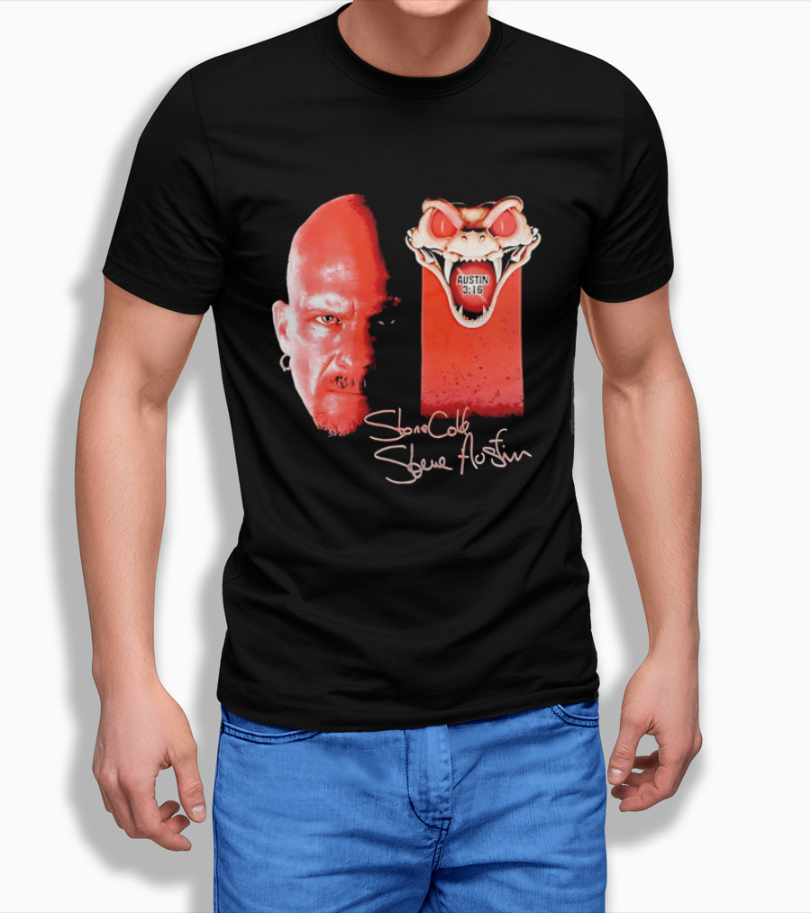 Austin 3 16 Stone Cold Steve Red Rattlesnake Head Signature T-Shirt