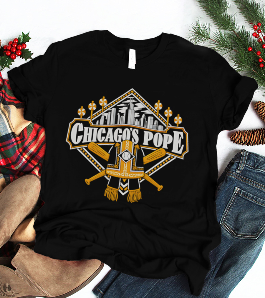 Chicago's Pope Baseball Crossed Bats City Skyline T-Shirt