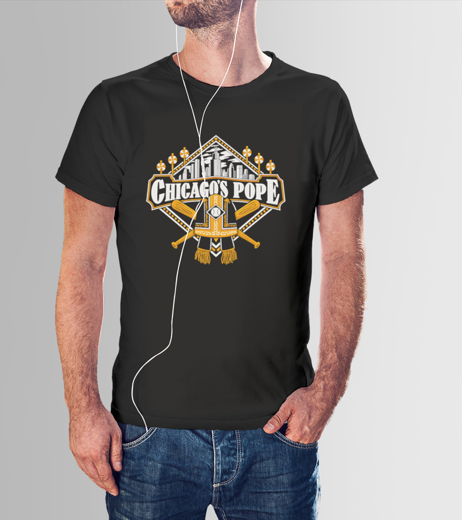 Chicago's Pope Baseball Crossed Bats City Skyline T-Shirt